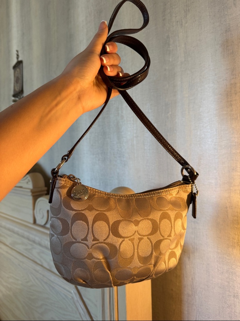 Coach Khaki & Chocolate Signature Mini Shoulder Bag
